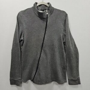 Beyond‎ Yoga Jacket Womens Large Black White Asymmetrical Zip Athletic Running
